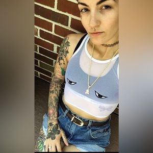 MoldieGoldies sheer eyeballs handmade crop tank